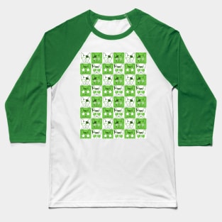 Frenchies with Glasses Pattern Green Baseball T-Shirt